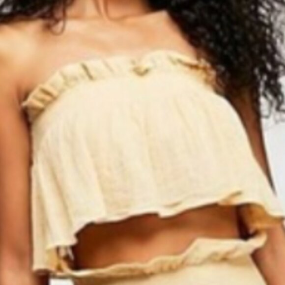 Free People Strapless Top Ruffle Gauzy Boho Festival Crop Coastal Coachella Sz S - Picture 2 of 12